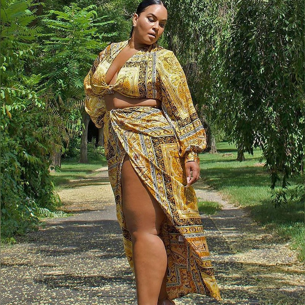 Golden Status Satin Skirt Set - Gold/combo